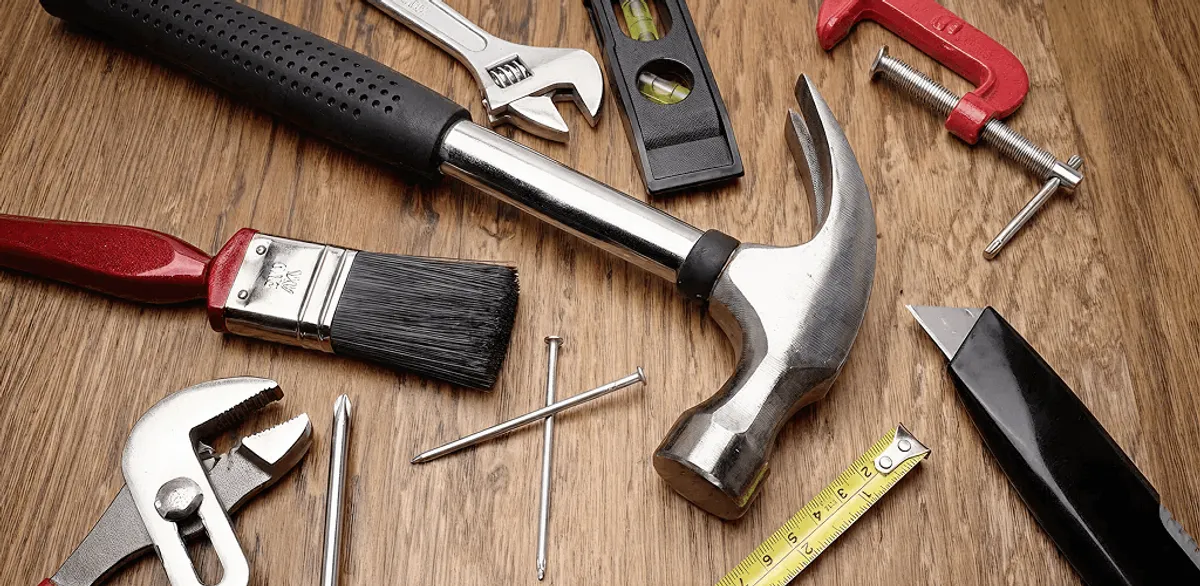 Handyman tools laid out for home repair and maintenance work in Marietta, GA